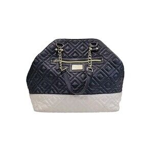 Betsey Johnson Black White Quilted Faux Leather Tote Handbag Gold Chain Pearl‎